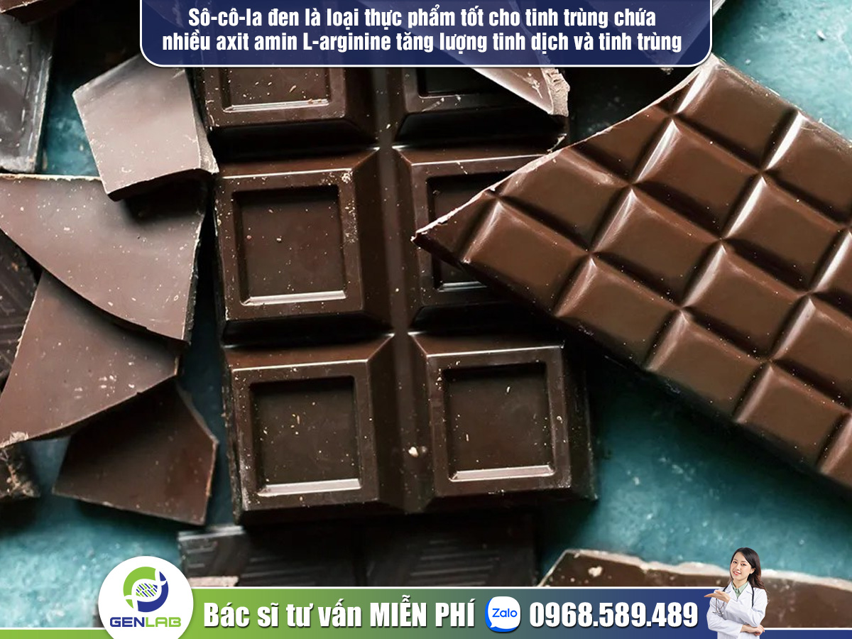 Sô-cô-la đen là loại sản phẩm tốt cho tinh trùng chứa nhiều axit amin L-arginine 